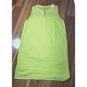 Butter Yellow Lace Loft Sleeveless Dress Size 14 Midi Shift Floral Cottage